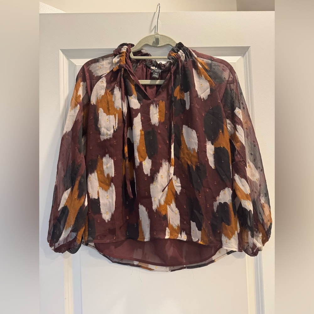 Ann Taylor Maroon and Black Dotted Blouse